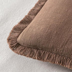 MIULEE Linen Fringe Decorative Fall Euro Pillow Covers Dark Coffee 24x24 | Set - Image 3