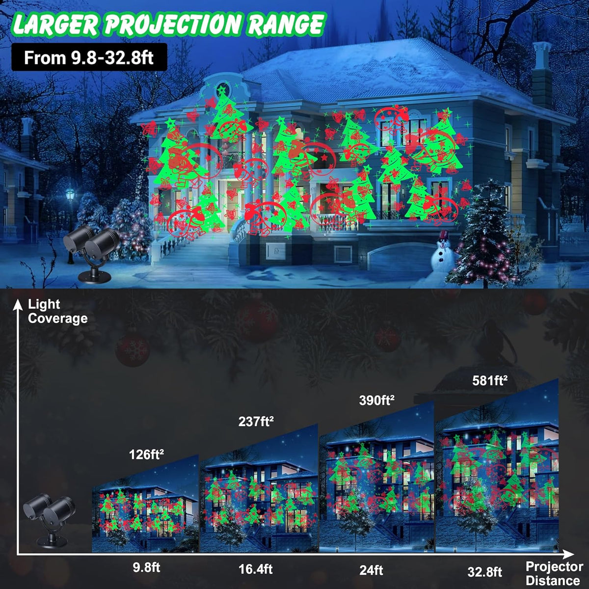 Christmas Lights Projector, Christmas Decorations Lighting Projector, with Timer Dynamic Led Xmas Tree Santa Claus Jingle Bells Lights, for New Year Party Garden Wall Outdoor Indoor Holiday Decor