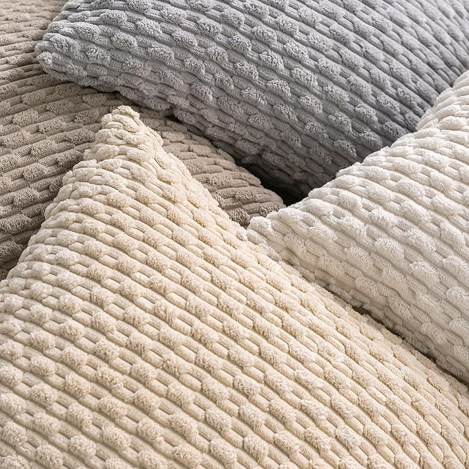 Set of 4 Beige Decorative Throw Pillow Covers 26x26 Inch Corduroy Pillow Covers - Image 4