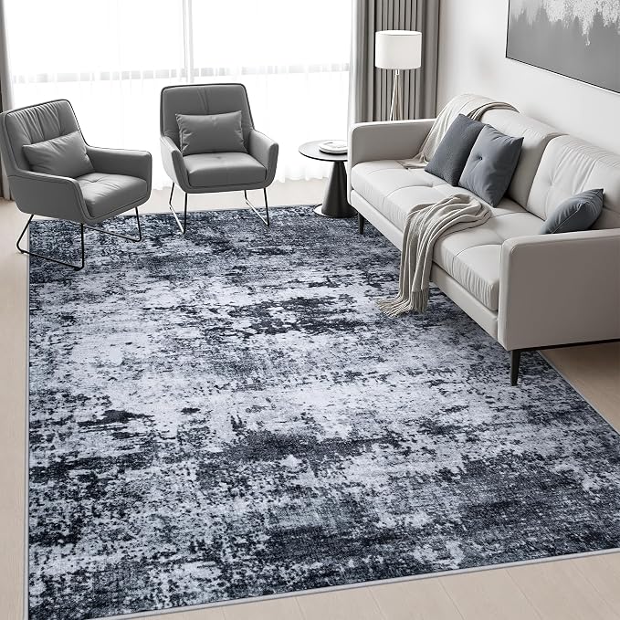 5x8 Area Rug Living Room: Modern Washable Indoor Carpet Black | - Image 3