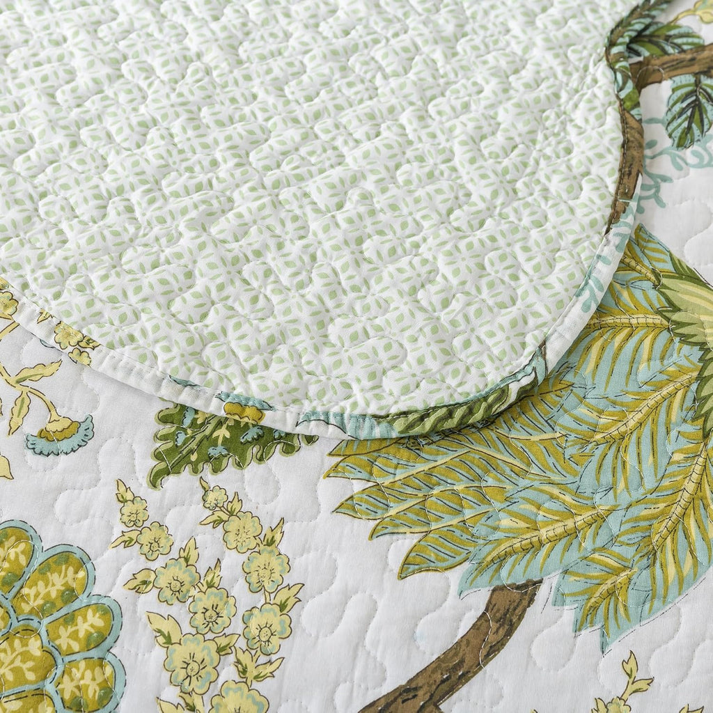 NEWLAKE Cotton Bedspread Quilt Sets - Reversible Patchwork Coverlet Set, Floral Vine Pattern, King Size