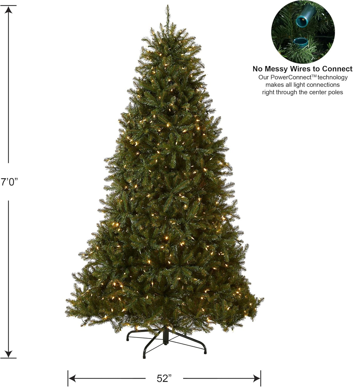 National Tree Company Pre-Lit Artificial Full Christmas Tree, Green, Dunhill Fir, Dual Color LED Lights, Includes PowerConnect and Stand, 7 Feet