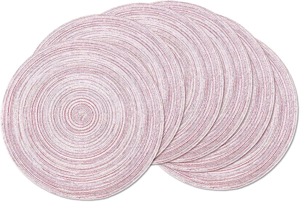 AHHFSMEI Round Braided Placemats Set of 6 Round Table Mats for Dining Tables Natural Woven Heat Resistant Place mats 15 Inch (Pink, 6)