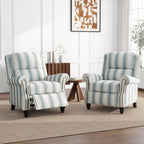 UIXE Pushback Recliner Chairs Set of 2, Fabric Armchair Push Back Accent Chair, Rivet Trim Club Chair Home Theater Overstuffed Single Sofa Reading Seat for Living Room, Stripe Blue