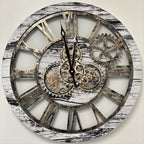 The Gears Clock The Original Real Moving Gear Wall Clock Vintage Industrial Oversized Rustic Farmhouse (24 inch (60cm), Vintage Grey and White)