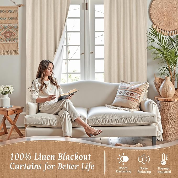Full Blackout Linen Kitchen Window Curtains 36 Inches 2 Panels | Window Curtains - Image 2