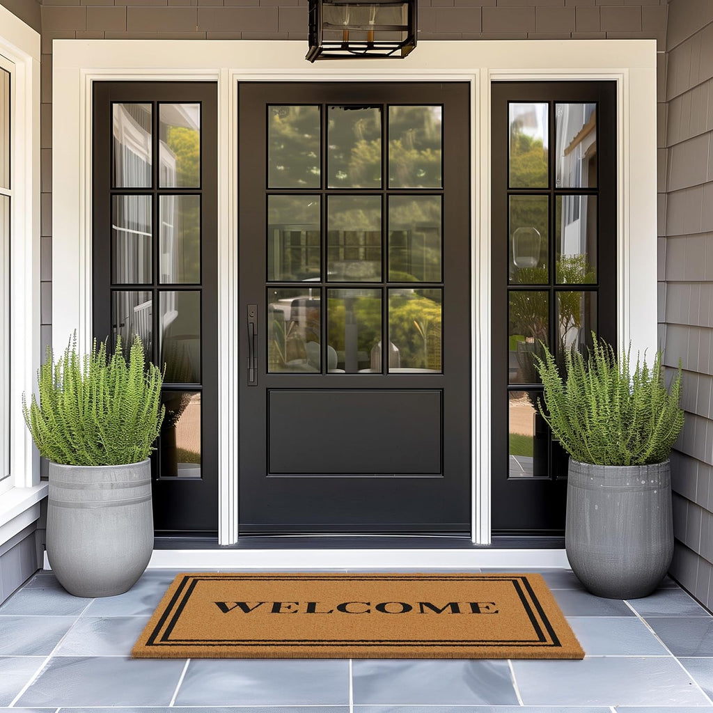 Barnyard Designs Natural Coco Coir Heavy Duty Backing Doormat - Large Cute Non-Slip Front Door Welcome Mat for Outside Entrance or Porch Entry, Brown (30x48, Welcome)