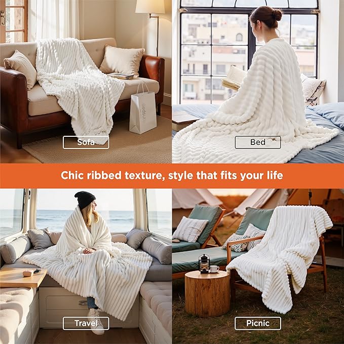 Bedsure Soft Twin Blanket for Bed College Dorm School Off White 60"x80" | - Image 4
