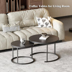 Round Nesting Coffee Table, Black Modern Decorative Coffee Center Table Set of 2, Sintered Stone Coffee Table for Living Room with Sturdy Metal Frame.