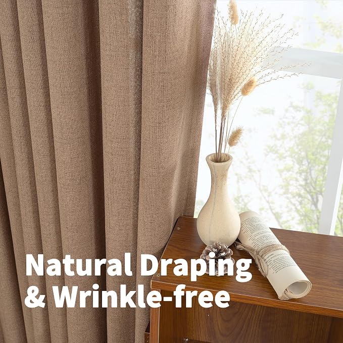 Mocha Brown Linen Semi Sheer Curtains 42X63 Inch Length - Image 5