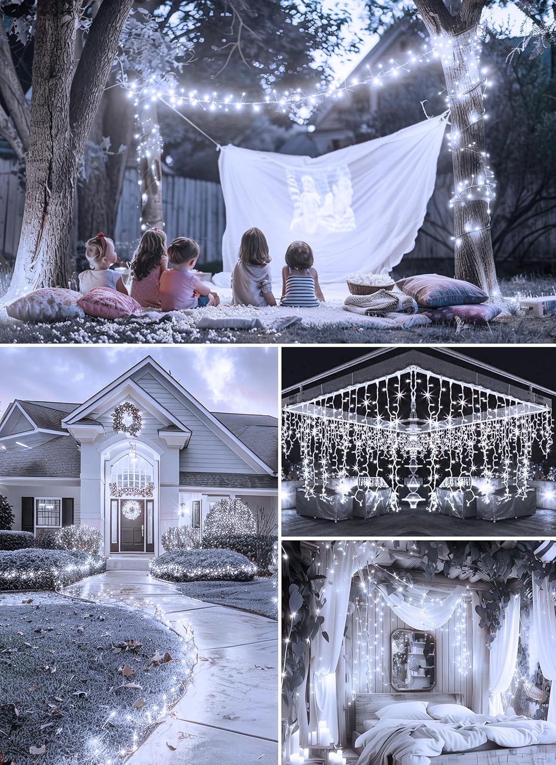 Outdoor Fairy Firecracker Lights Battery Operated, 5 Feet 60 LEDs Twinkle String Lights with Remote, 2 Pack Starry Lights for DIY Wreath Wedding Party Bedroom Mason Jar Holiday Christmas, Pure White