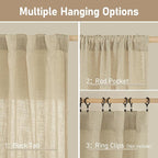 Semi Sheer Linen Curtains 60 Inch Length, Light Filtering Panels | Window - Image 3