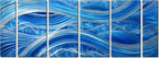 MyArton Handmade Abstract Metal Wall Art with Soft Color, Large Scale Decor in Blue Line Design, 3D Artwork for Indoor Outdoor Wall Decorations, 6-Panels Metal Art Measure 24"x 65"