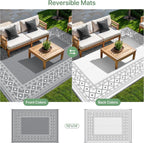 GENIMO Outdoor Rug Waterproof Area 10'x14' for Patio, Foldable Reversible Plastic Straw Carpet for Travel Trailers, Outside Mat for Rv, Deck, Picnic, Porch, Camper, Balcony, Beach, Grey & White