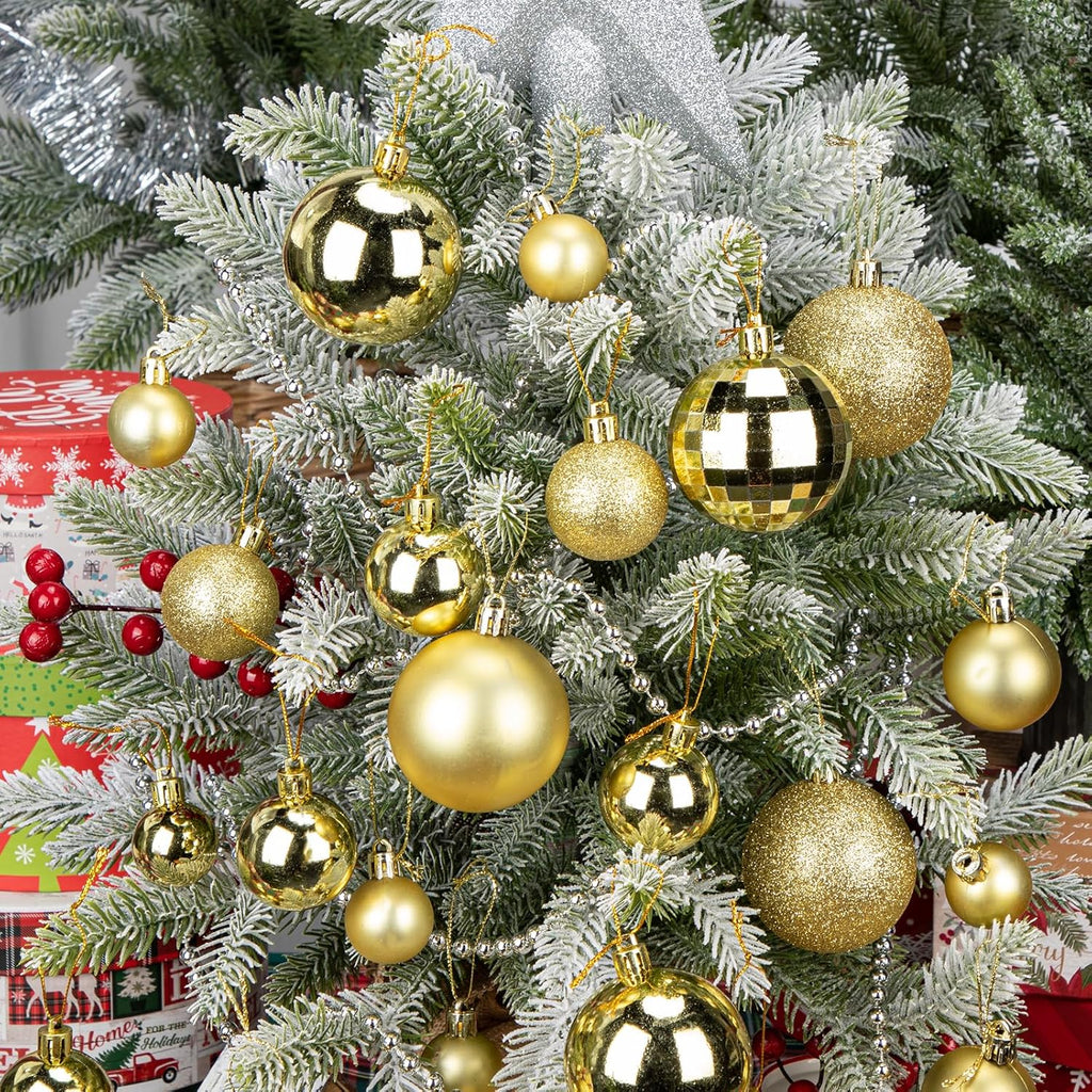 50pcs Gold Christmas Ball Ornaments Large Shatterproof Christmas Tree Decorations Xmas Tree Ornaments Balls with Hanging Loop for Xmas Wedding Holiday Party Wreath Home Decor