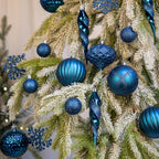 50PCS Christmas Tree Ornaments Set with Shatterproof Balls Icicle Snowflake Hanging Ornaments for Home Office Farmhouse Christmas Decorations, Dark Blue