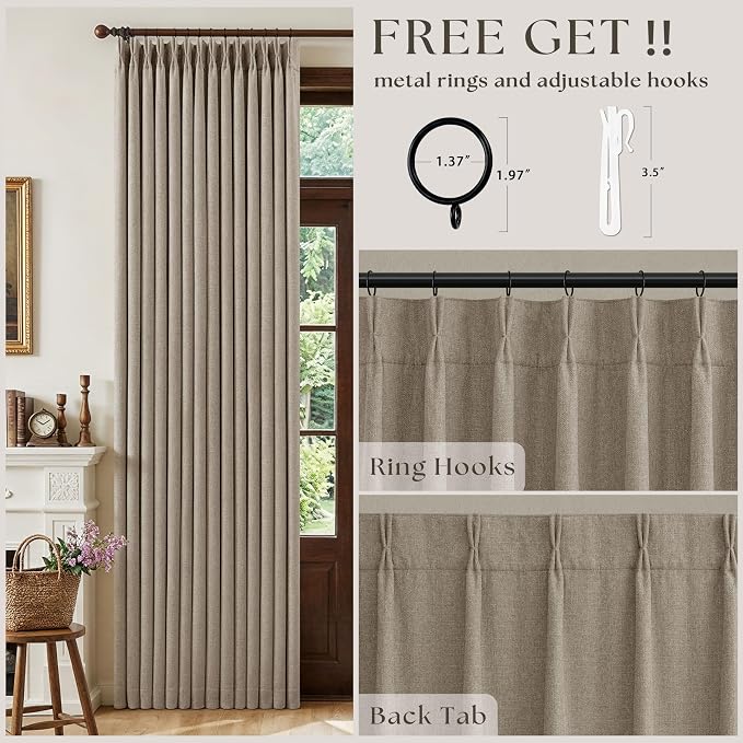 Deep Flax Linen Pinch Pleated Blackout Curtains 84 Inches Long | 100% Black Out - Image 3