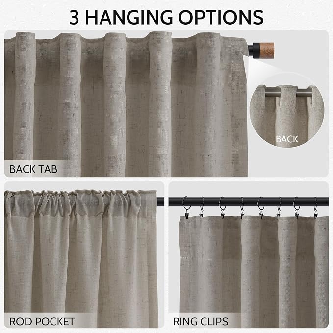Grey Beige Linen Curtains 84 Inches Long - Image 2