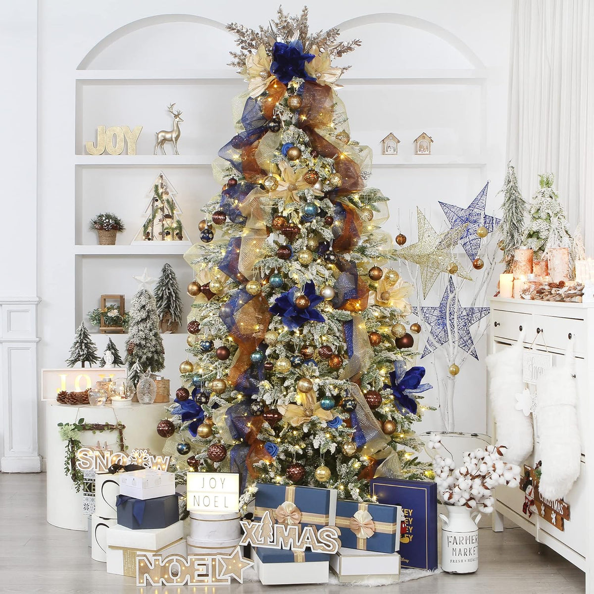 Sea Team 60mm/2.36" Delicate Contrast Color Theme Painting & Glittering Christmas Tree Pendants Decorative Hanging Christmas Baubles Balls Ornaments Set - 30 Pieces (Bronze & Gold)