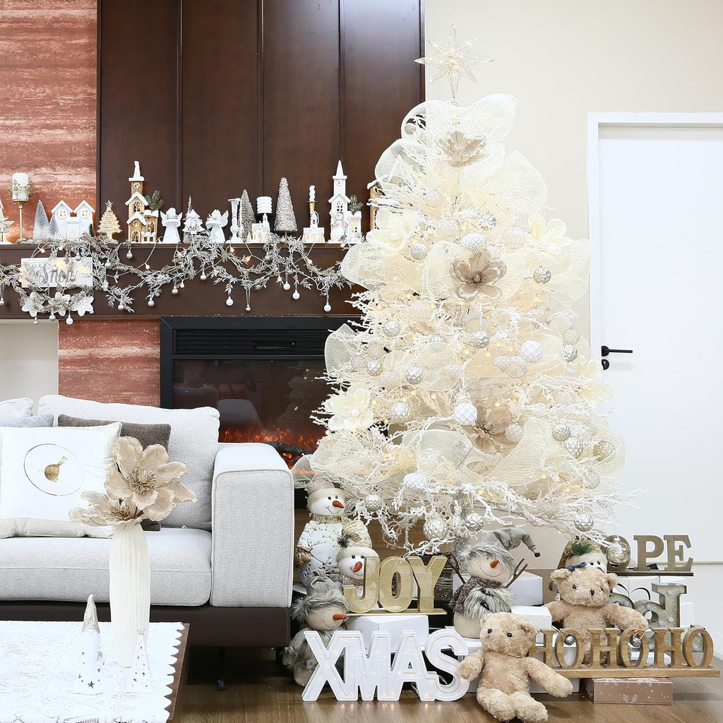 Sea Team 60mm/2.36" Delicate Contrast Color Theme Painting & Glittering Christmas Tree Pendants Decorative Hanging Christmas Baubles Balls Ornaments Set - 30 Pieces (Champagne & Matte)