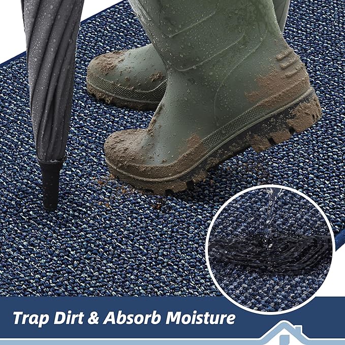 BEQHAUSE Dirt Trapper Door Mat 26" x 40" Half Circle Non Slip Rugs, Absorbent - Image 3