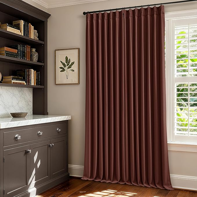 Chestnut Brown Pinch Pleated Blackout Linen 86 Inch Curtains - Image 8