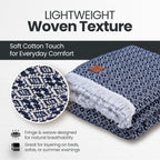 Gold Case Throw Blanket for Bed – 100% Recycled Turkish Cotton Bed Blanket – Decorative Throw Cotton Blankets for Living Room & Bedroom – Retro Navy Blue Woven Queen Blankets – 90x90