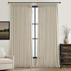 Floor to Ceiling Light Flax Linen Curtains 120 Inches Long 2 Panels Set by PleatedDrapes