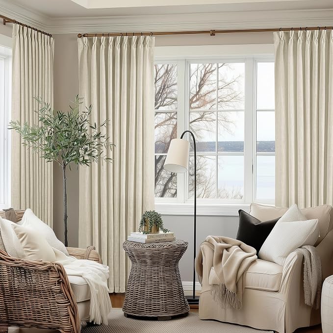 60 Inch Width 84 Inches Long Linen Pinch Pleated Curtains 1 Panel | Light - Image 8