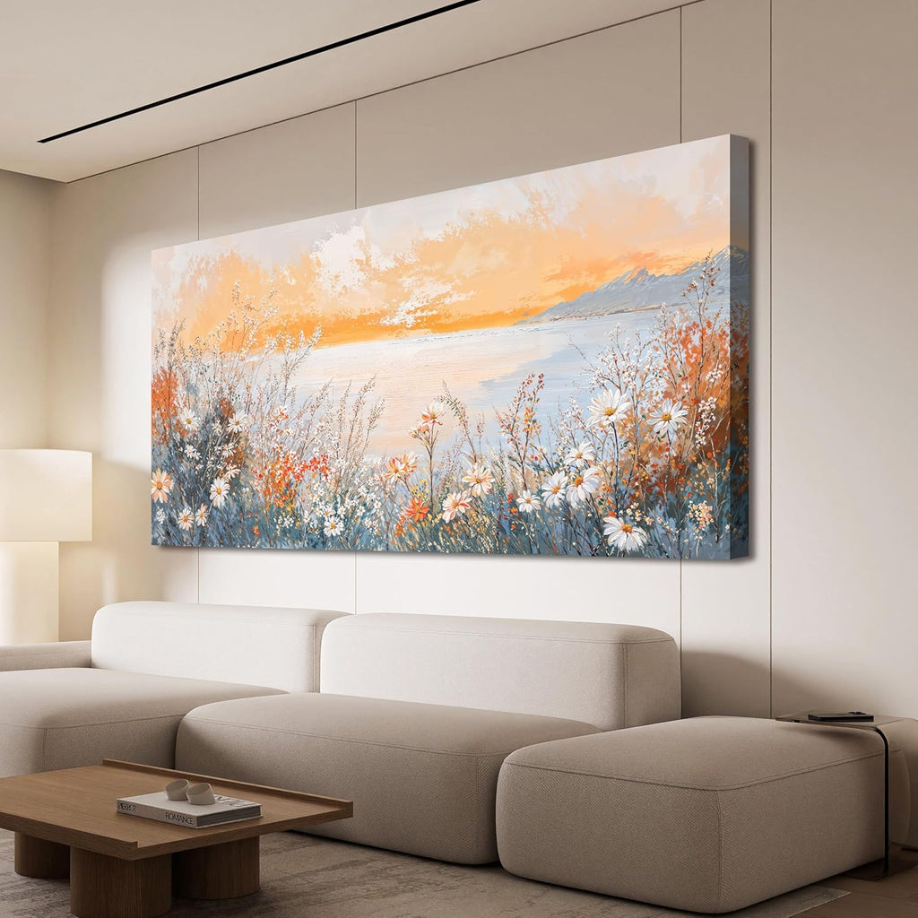 Canvas Wall Art Decor Wall Art Pictures for Living Room Artwork for Walls Coastal Beach Wall Art Prints Canvas Art Wall Decor Vintage Wildflower Wall Art Decorations Bedroom Home Decor 20" X 40"
