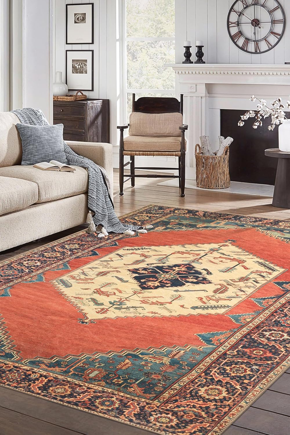 Keen Home Design 8x10 Rug - Machine Washable Area Rug with Non-Slip Backing, Ideal for Living Room, Dining Room, Bedroom - Vintage, Easy Clean, Durable, Low Pile Rug - (8' x 10')