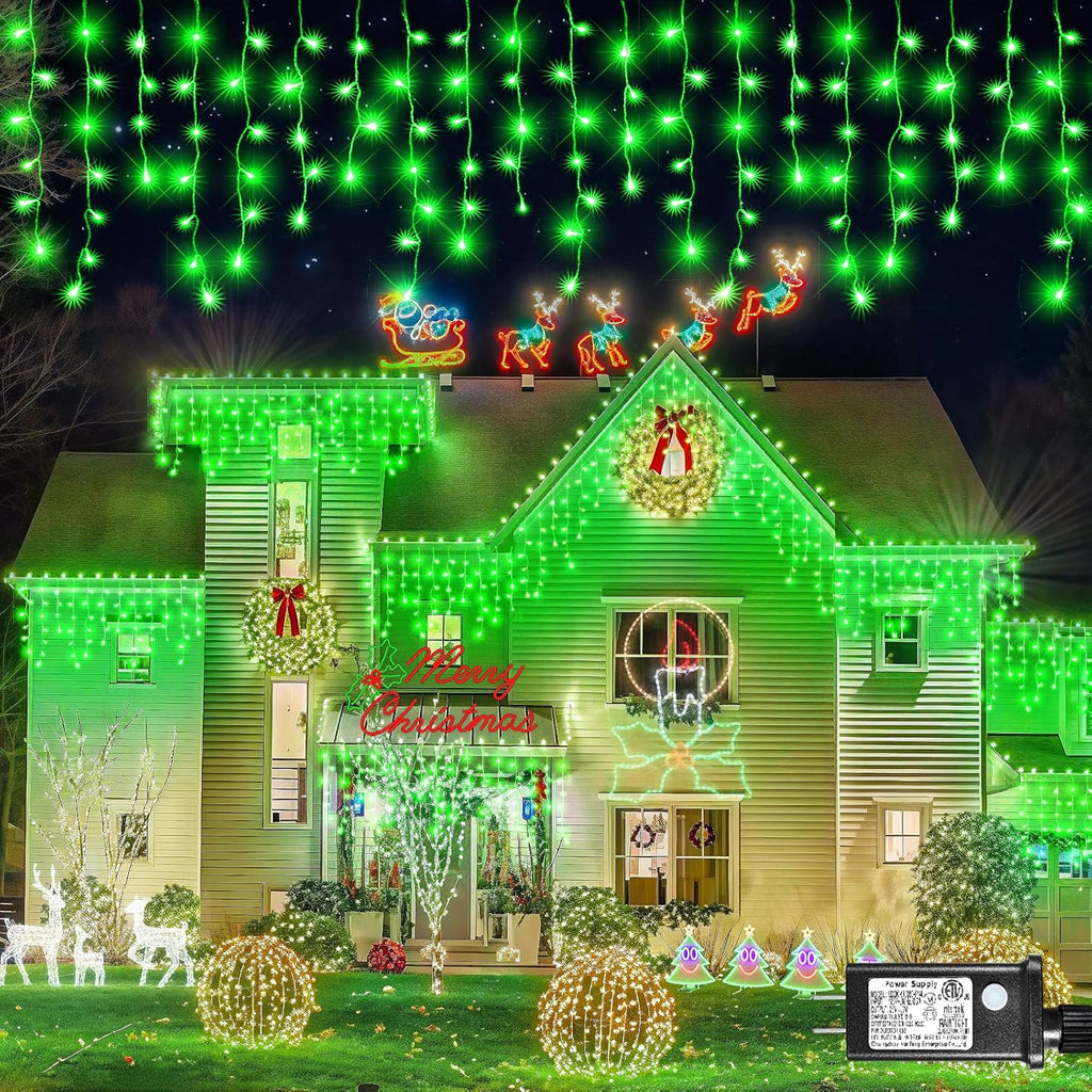 Icicle Lights for Outside, 33FT 400 LED Christmas Lights Outdoor with 8 Modes 75 Drops, Waterproof Connectable Twinkle String Decoration Light for Home Eaves Party Yard Garden Decor, Green