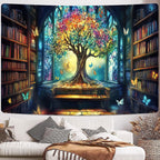Mysterious Library Tapestry, Fantasy Enchanted Tree Magic Bookshelf Aesthetic Tapestries for Classroom, Witchy Fairy Tree Vintage Bookshelf Book Art Tapestry Wall Hanging College Room Bedroom, 80X60