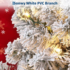 GarveeHome 7.5ft Prelit Artificial Christmas Tree with Warm White Lights, Snow Flocked Full Xmas Tree with 1050 Branch Tips, 450 LED Lights & Foldable Stand, Green & White Christmas Decorations