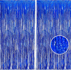 BRAVESHINE Blue Tinsel Foil Fringe Curtains - 2Pcs 3.2x8.2 ft Metallic Holidays Photo Backdrop for Boys Men Birthdays Homecoming Bachelor Bachelorette Engagement Sea Theme Ramadan Party Decorations