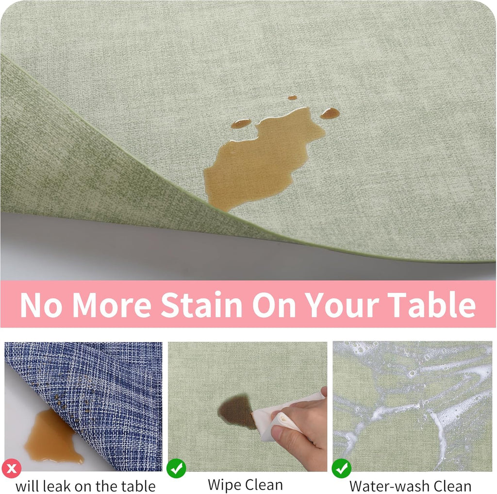 Maxpearl Faux Leather Placemats Set of 6 - Waterproof - Wipe Clean - Heat Resistant - Anti Slip Dining Table Place Mats, Suitable for Indoor & Outdoor Use, 17’’x12’’, Sage Green