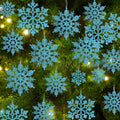 36pcs Christmas Light Blue Snowflake Ornaments Plastic Glitter Snow Flakes Ornaments for Winter Christmas Tree Decorations Size Varies Craft Snowflakes