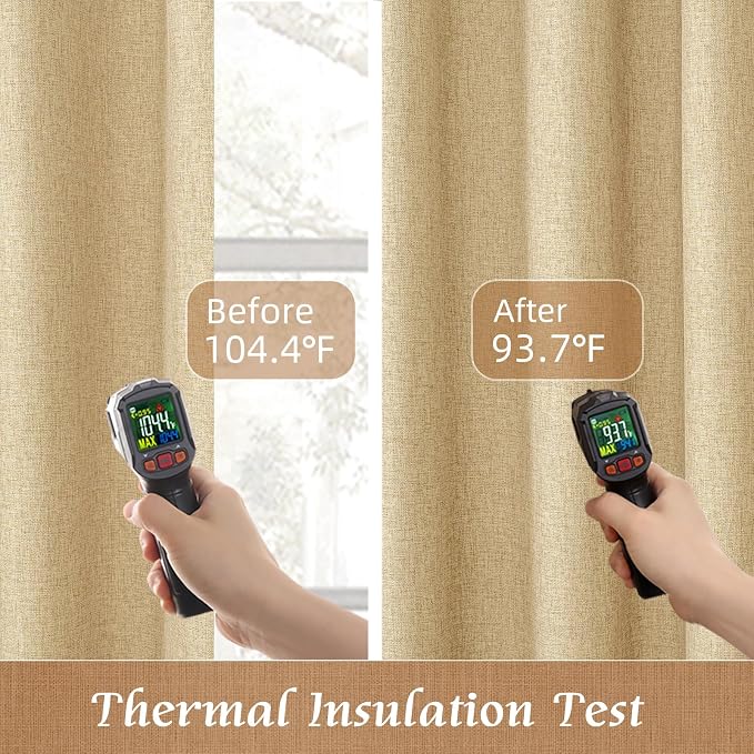 Natural 100% Blackout Linen Bedroom Curtains 63 Inches 2 Panels | Full Room - Image 5