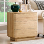 JXQTLINGMU 22" Modern Nightstand Set of 2 with Charging Station, Large Push-to-Open End Table, Wood Bedside Table, Curved Profile, Handleless 3 Drawer Night Stand for Bedroom, Living Room, Natural Oak
