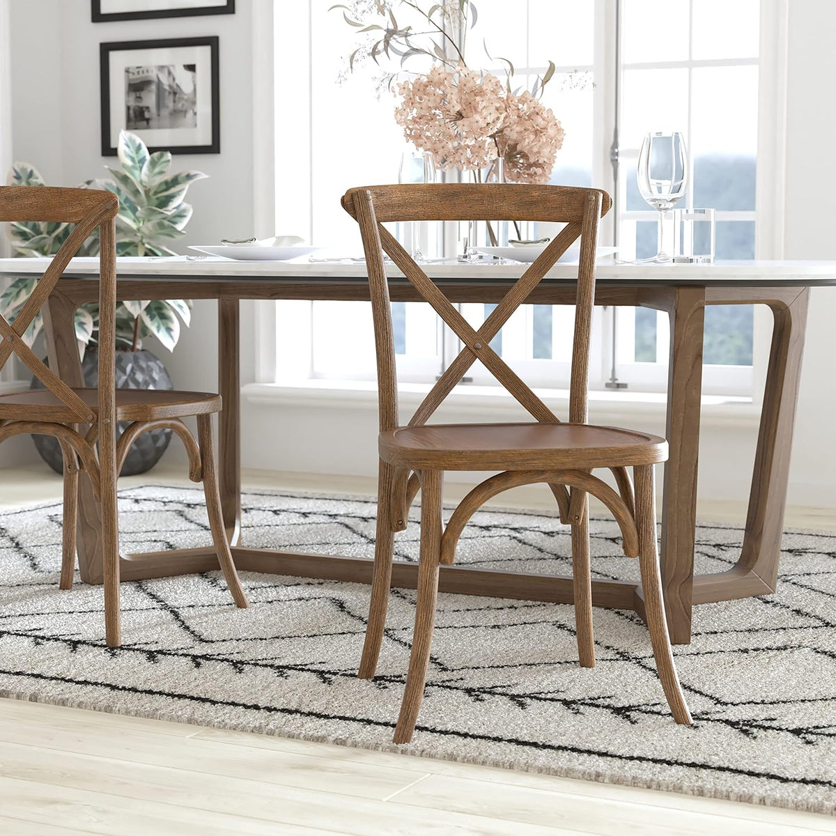 EMMA + OLIVER 2-Pack Hand Scraped Dark Natural X-Back Chair