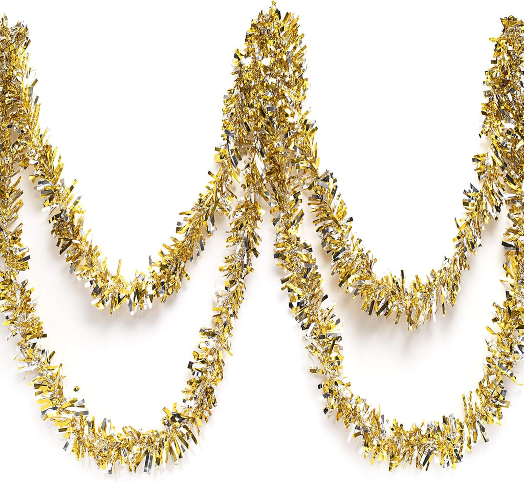 Anderson's Gold & Silver Metallic Tinsel Twist for Trailer Or Golf Cart, 4 inches Wide x 25 ft Long, Christmas, Birthday, Mardi Gras, Graduation and Holiday Garland Decor for Parties and Parades