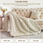 Carriediosa Chunky Knit Throw Blanket 50" X 60", 100% Hand Made Large Chenille Loop Yarn Soft Fluffy Throws for Couch Sofa Bed, Big Crochet Cozy Heavy Thick Cable Woven Blanket, Light Beige