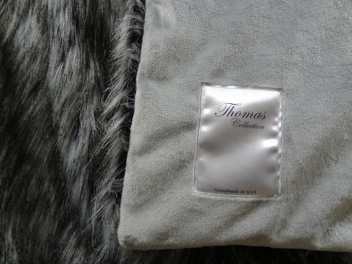 Exotic Siberian Husky Faux Faur Throw Blanket - Gray White Black Husky Fur - Gray Faux Fur Throw Blanket - Luxury Soft Faux Fur, Made in USA, 16411