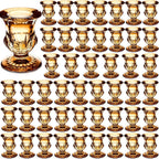 Foaincore 48 Pcs Glass Candlestick Holders Bulk 2.5 Inch Taper Candle Holders Small Ritual Candle Stand Table Centerpieces for Wedding Christmas Valentine's Festival Party Dining Decorations(Gold)