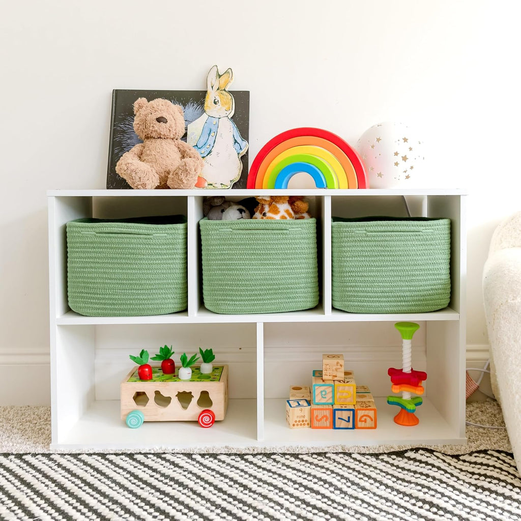 NaturalCozy Storage Cubes 9”x9”x7”Cotton Rope Woven Baskets for Organizing 3-Pack | 9 Inch Cube Storage Bin | Small Basket for Shelf Nursery, Pantry, Decorative Plant, Bathroom Closet, Toy Gift