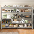 REIBII 1500LBS Storage Shelves 61.7''W Wire Shelving Unit 5 Tier Metal Shelving for Storage Rack Shelves Heavy Duty Garage Shelf Pantry Shelves Kitchen Shelving, 61.7" W*72.4" H*15.8" D, Chrome