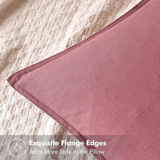 MIULEE Decorative Linen Euro Sham Pillow Covers 24x24 Cranberry Red | Boho - Image 2