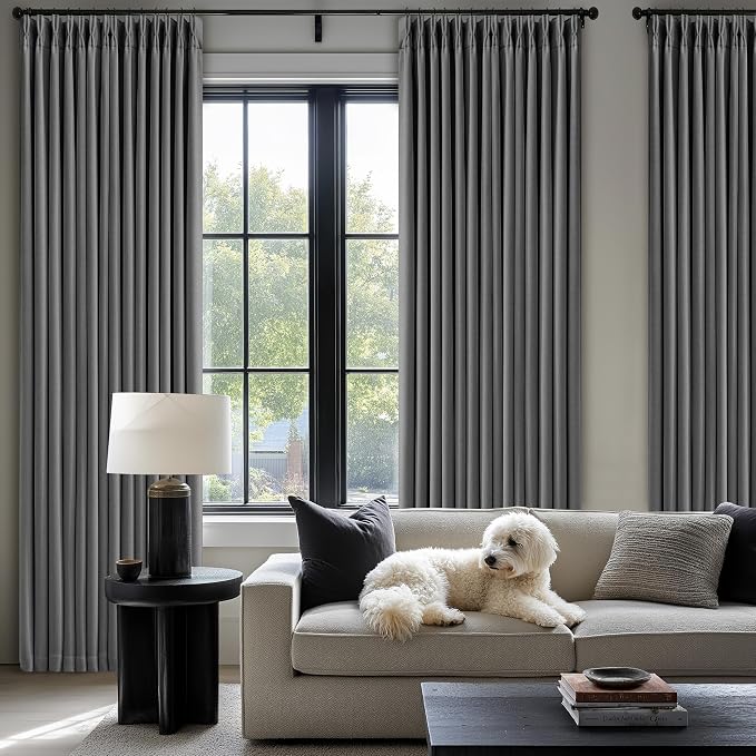 Dark Grey Pleated Thick Linen Blackout Curtains 86 Inches Long - Image 7