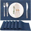 Myir JUN Placemats Set of 6, Vinyl Woven Placemats Place Mats Indoor Washable Table Mats Non-Slip Place mats for Dining Table (Dark Blue, Set of 6)