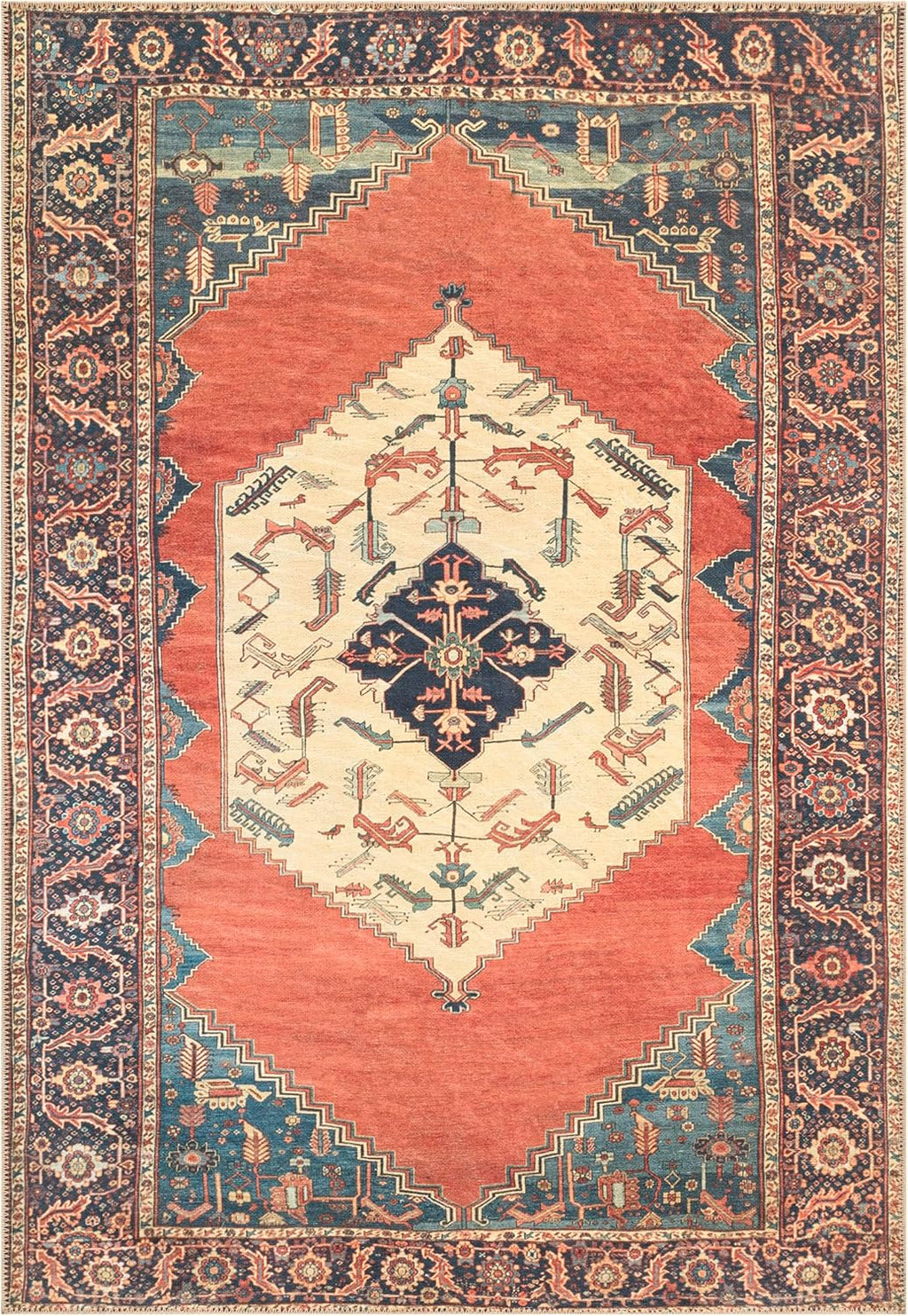 Keen Home Design 8x10 Rug - Machine Washable Area Rug with Non-Slip Backing, Ideal for Living Room, Dining Room, Bedroom - Vintage, Easy Clean, Durable, Low Pile Rug - (8' x 10')